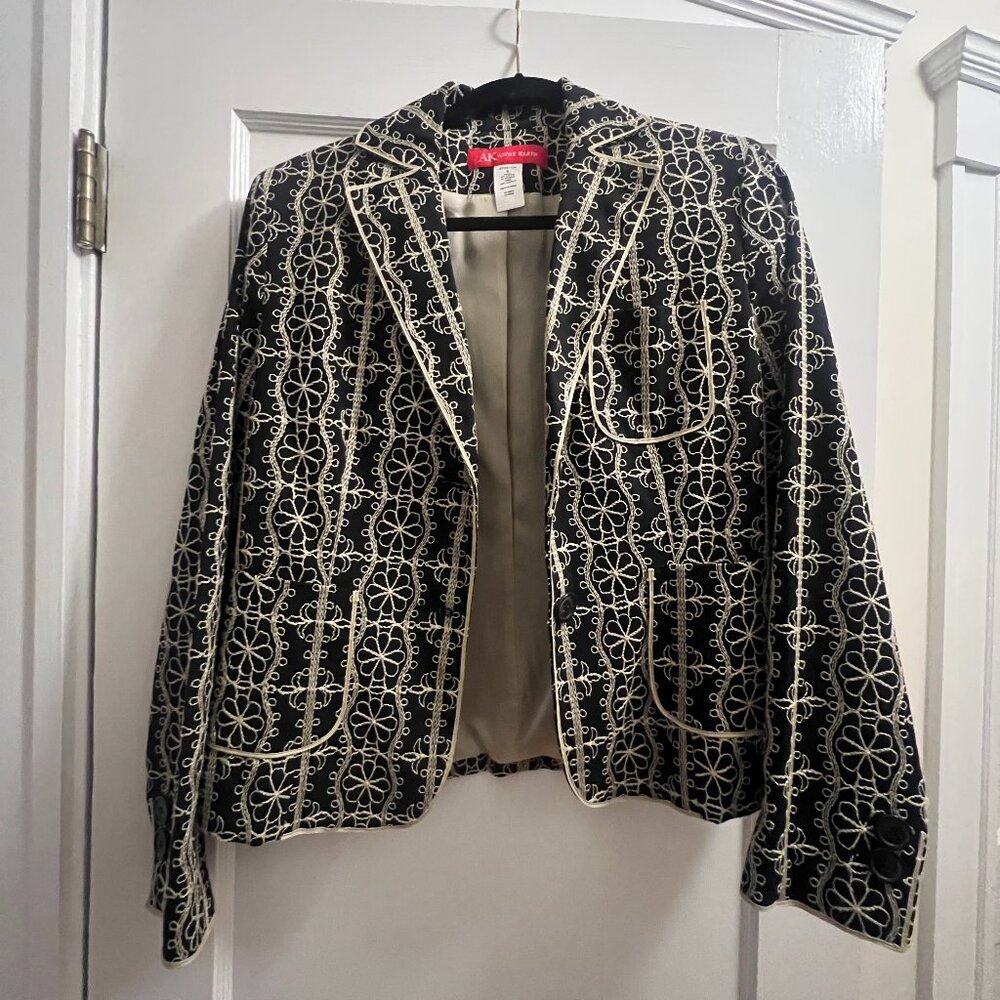 Anne Klein Black Embroidered Blazer Size 8